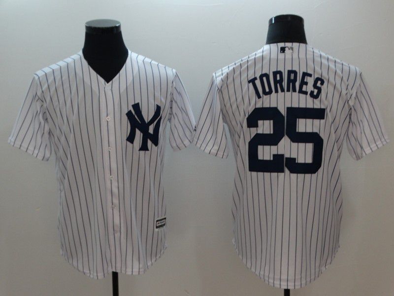 Men New York Yankees 25 Torres White Game MLB Jerseys